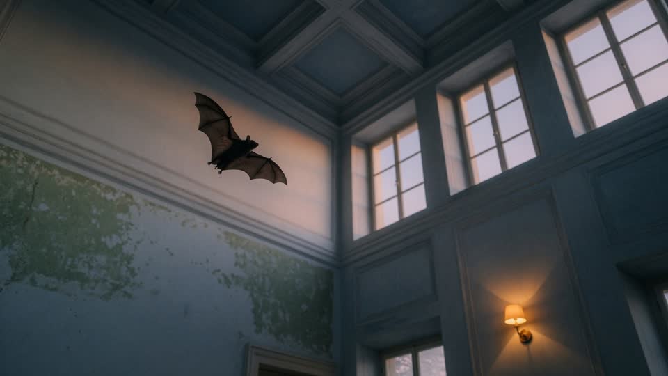 Bat flying indoors at a safe distance